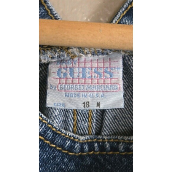 Vintage Guess Denim Overalls Leather Patch Clip Toddler Girl Boy 18 Months USA - Picture 9 of 9